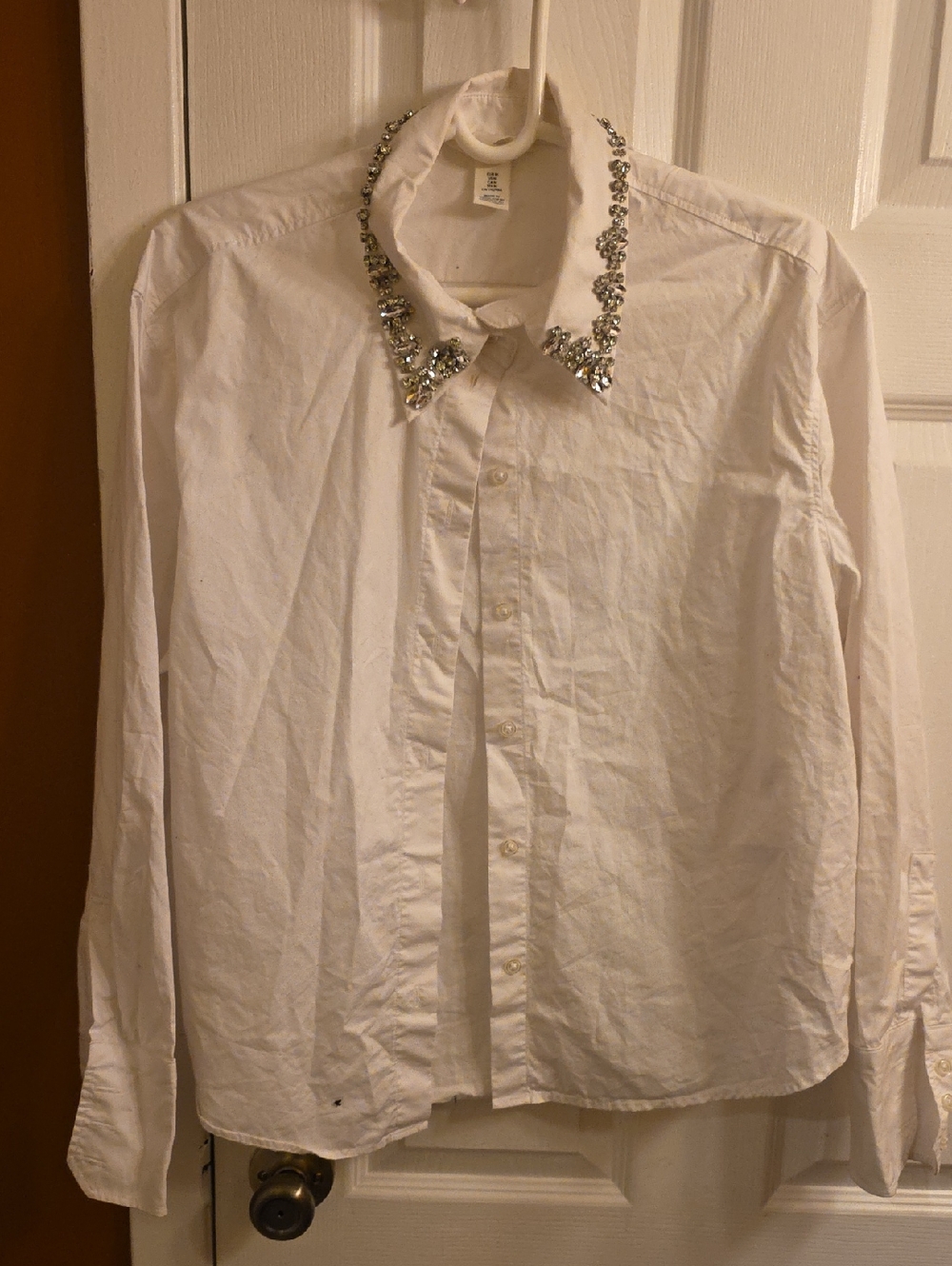 H&M White Button-Up Shirt with Jeweled Collar